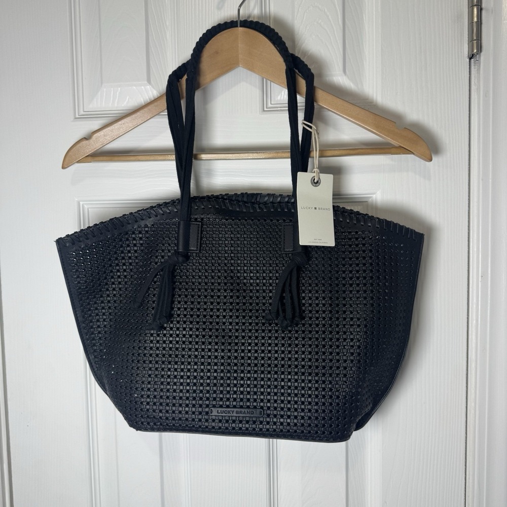 Lucky Brand Llyn‎ Black Perforated Leather Women Tote Handbag  NWT